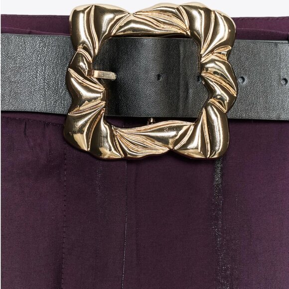 ZARA EGGPLANT SATIN WIDE LEG BELTED PANTS - Picture 3 of 4